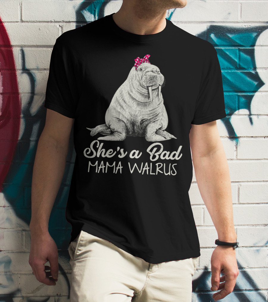 She's A Bad Mama Walrus With Red Polka Dot Bow T-Shirt