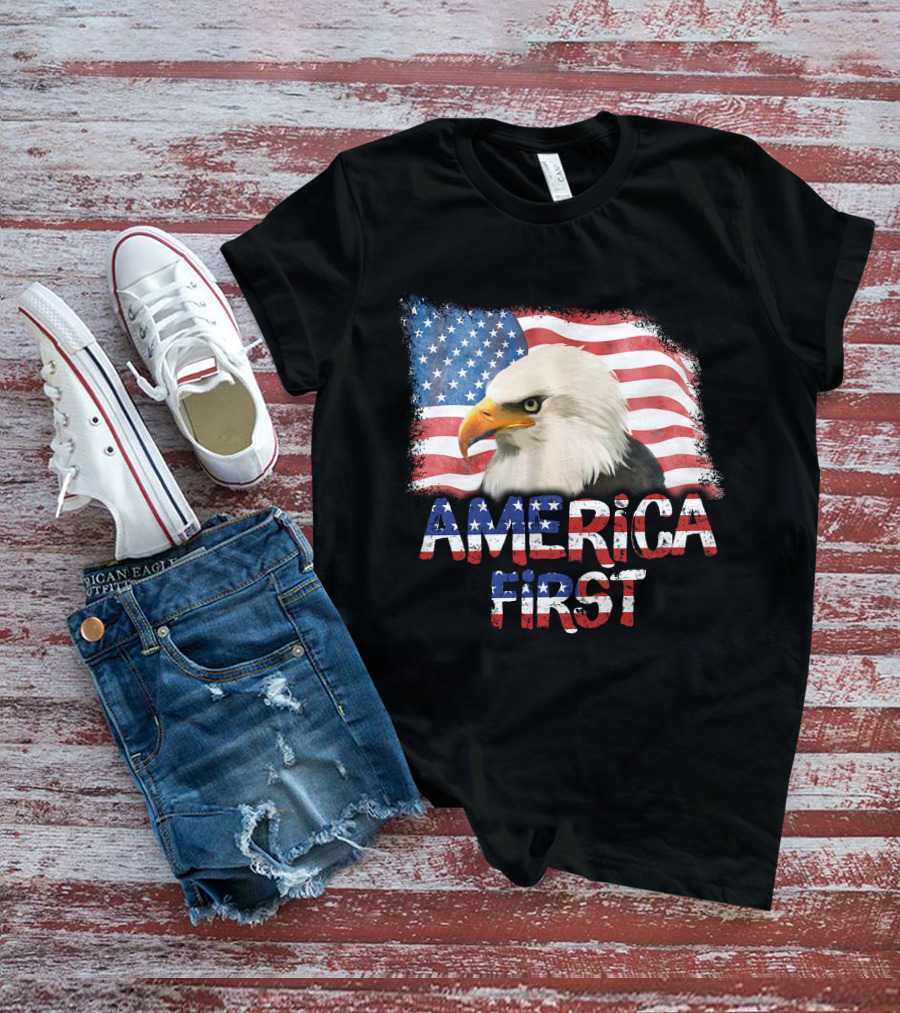 America First Patriotic Eagle With American Flag T-Shirt