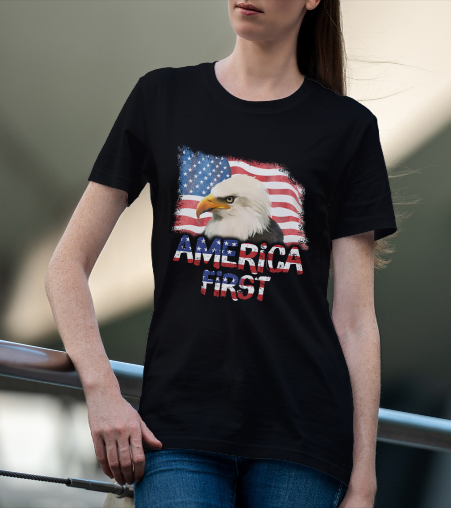 America First Patriotic Eagle With American Flag T-Shirt
