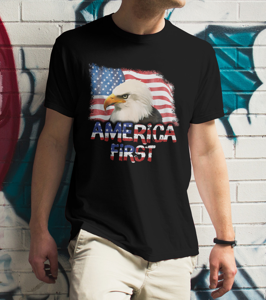 America First Patriotic Eagle With American Flag T-Shirt