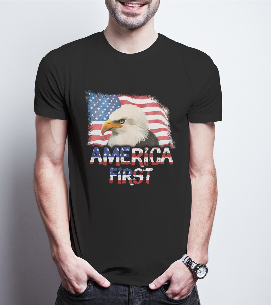America First Patriotic Eagle With American Flag T-Shirt