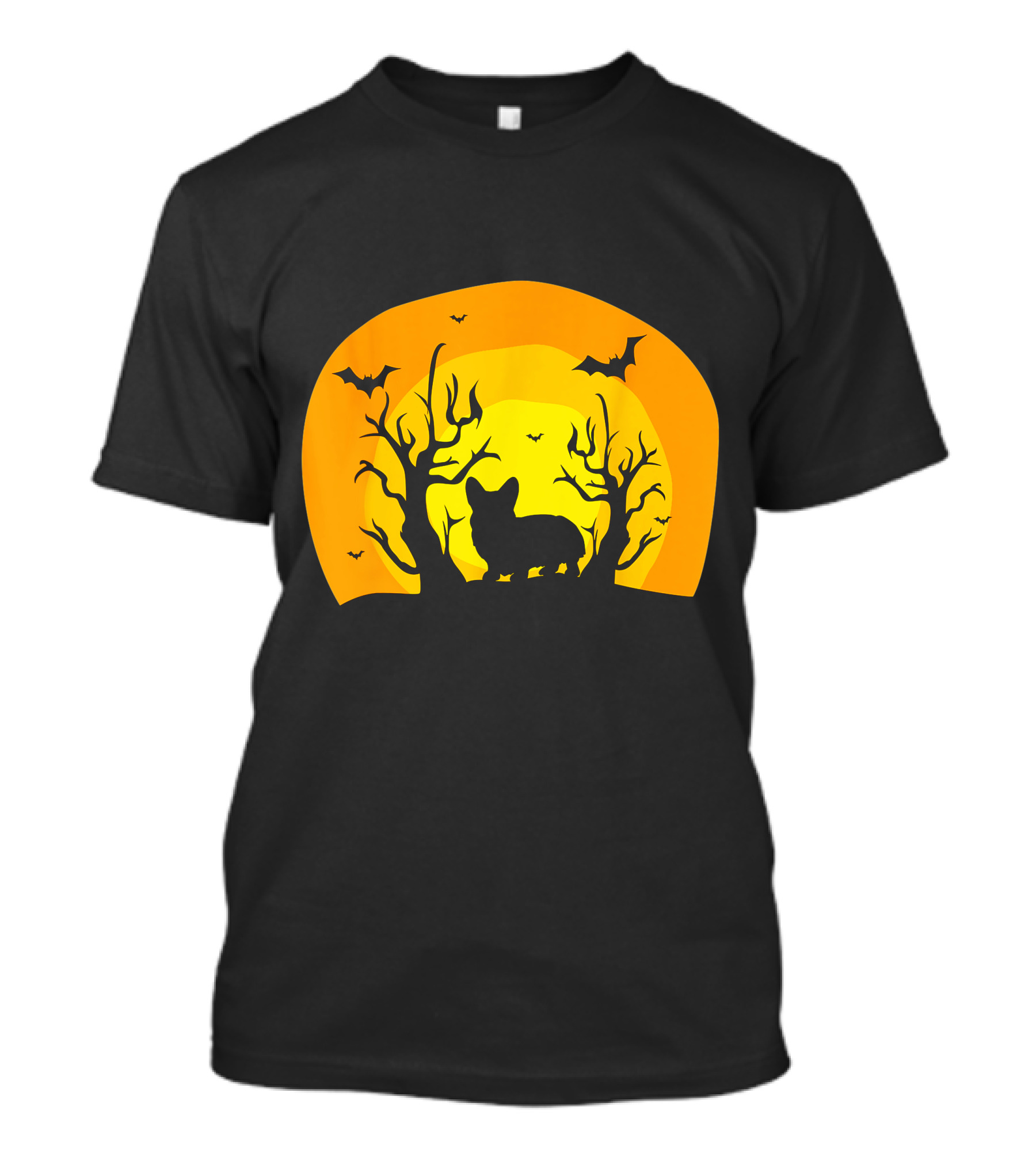 Corgi Dog Bat Halloween Silhouette With Moon And Trees T-Shirt
