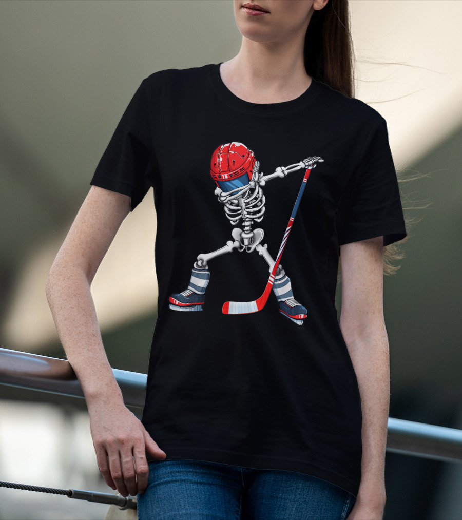 Dabbing Skeleton Ice Hockey Player Helmet And Stick T-Shirt