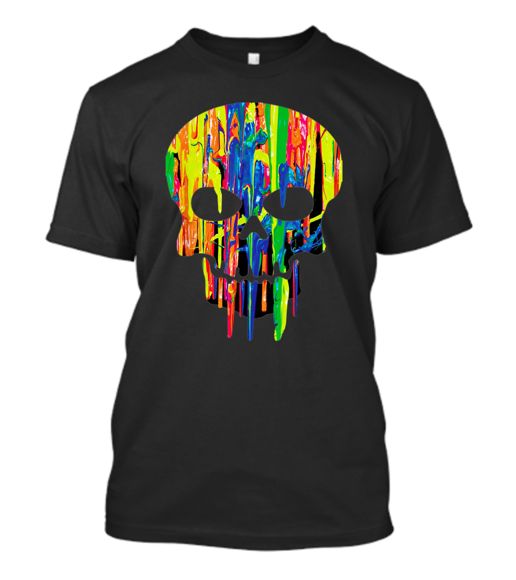 Colorful Melting Skull Cool Neon Drip Skull T-Shirt
