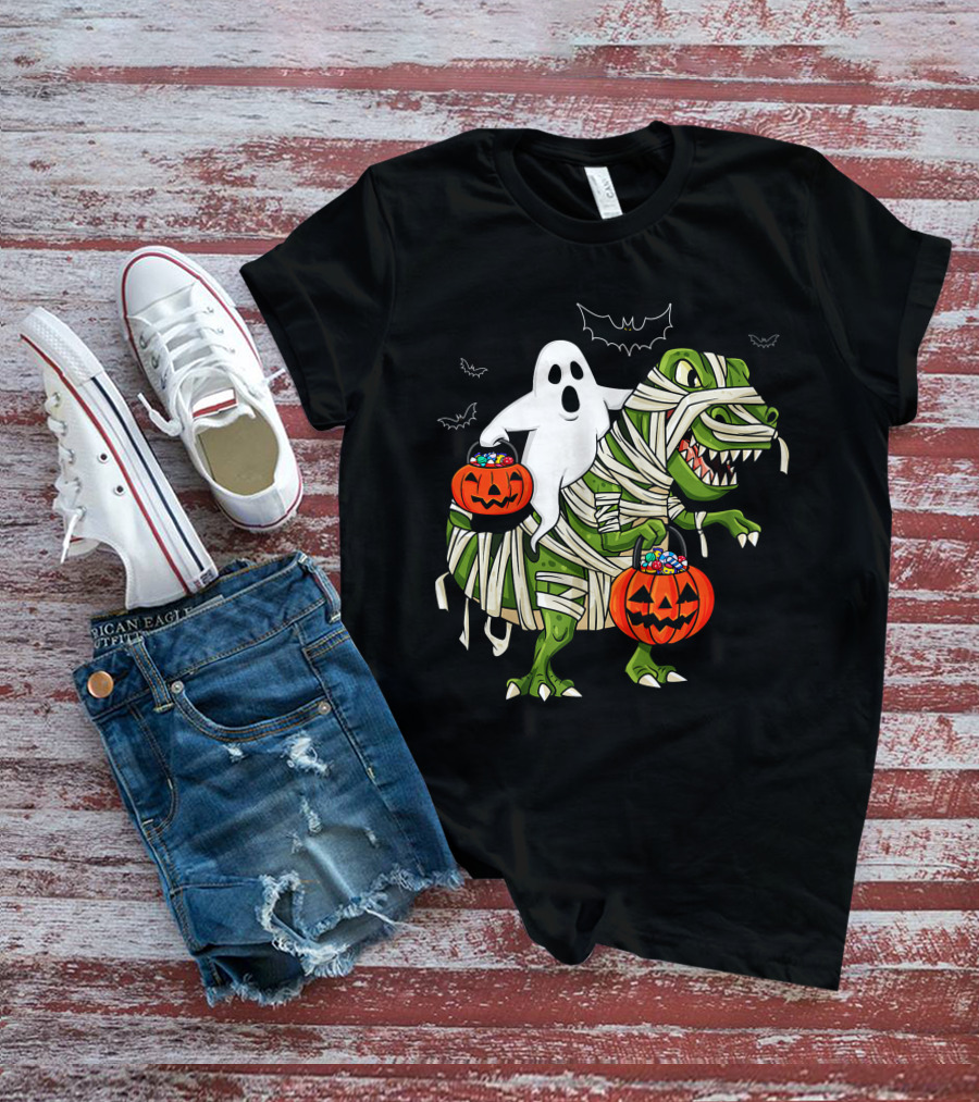 Ghost And Mummy T-Rex Halloween Candy Adventure T-Shirt
