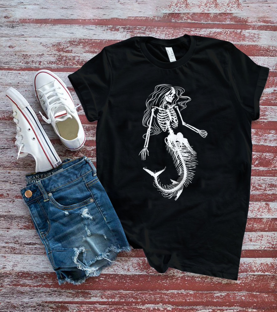 Skeleton Mermaid Halloween Humor T-Shirt