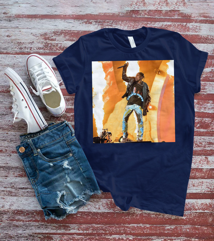 Travis Scott Live Concert Performance With Fire Effects T-Shirt