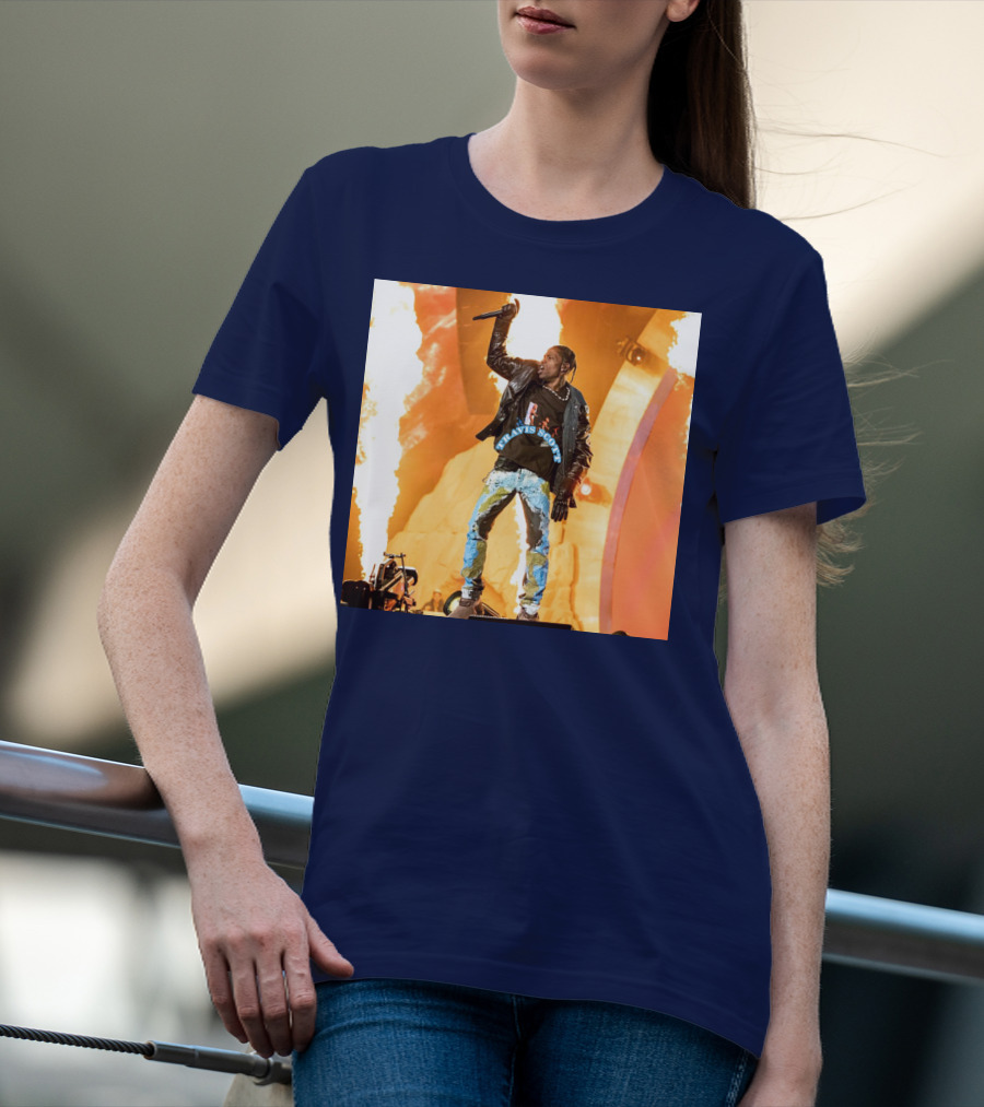Travis Scott Live Concert Performance With Fire Effects T-Shirt