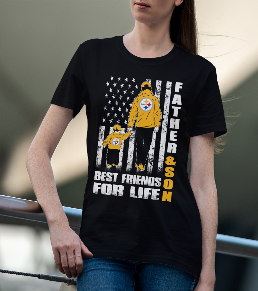 Father And Son Best Friends For Life Steelers Flag Background T-Shirt