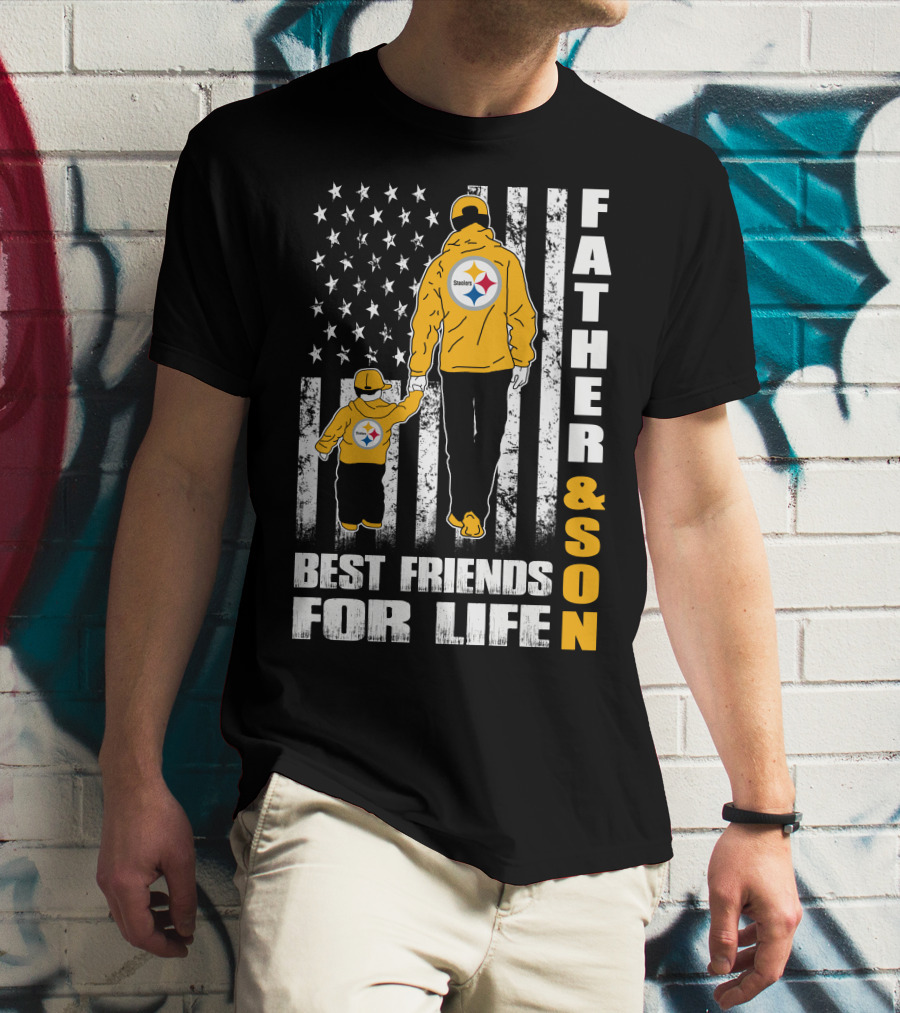 Father And Son Best Friends For Life Steelers Flag Background T-Shirt