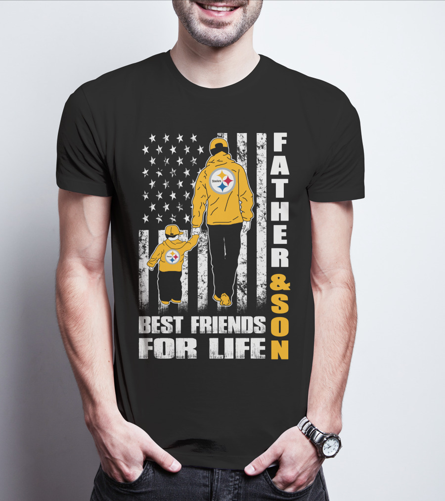 Father And Son Best Friends For Life Steelers Flag Background T-Shirt
