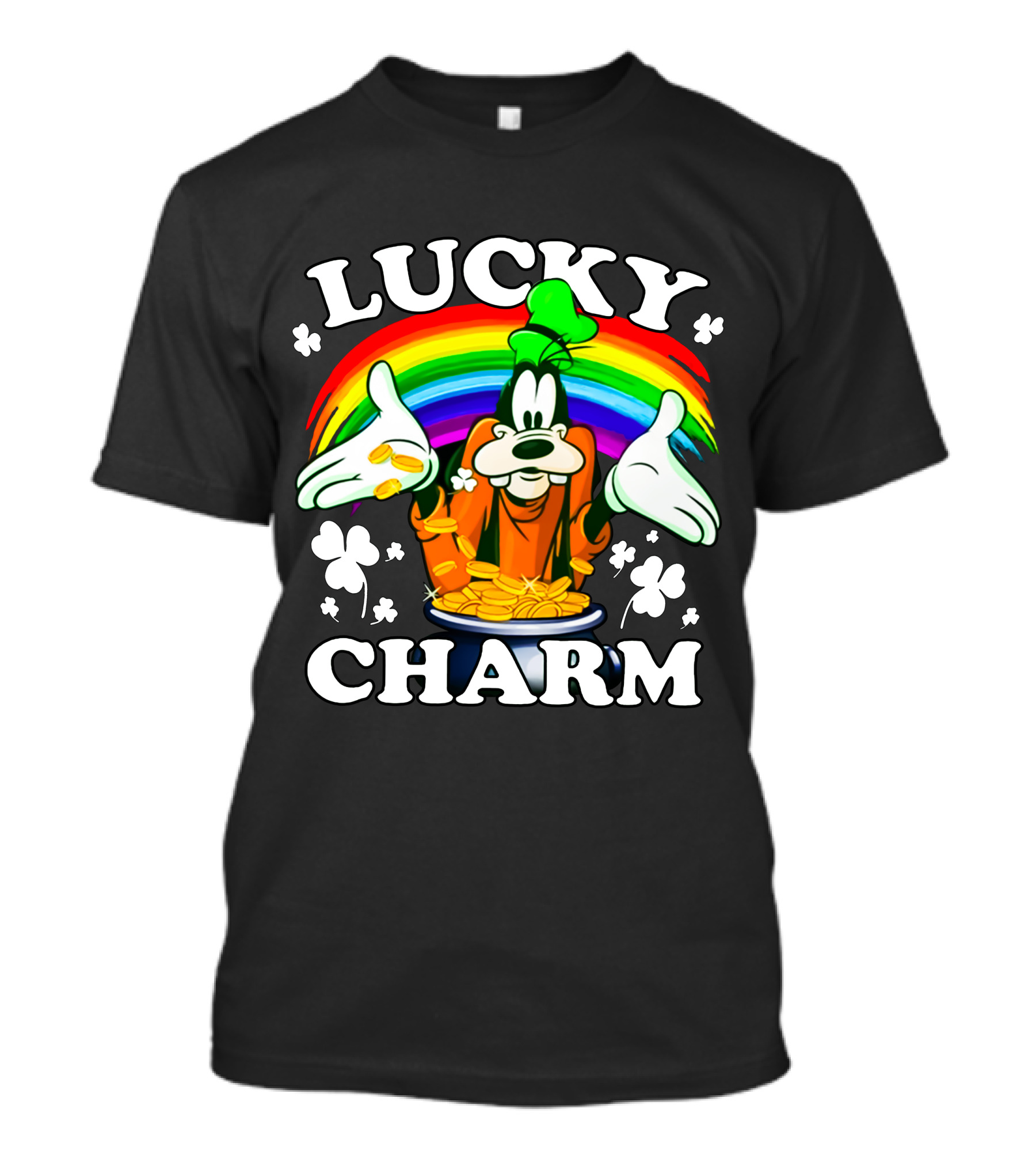 Lucky Charm Goofy With Rainbow And Gold Coins T-Shirt