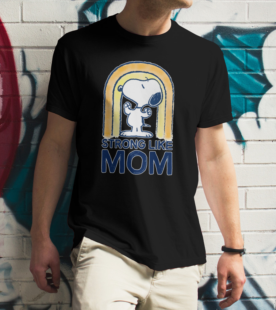 Snoopy Strong Like Mom Retro Rainbow Celebrating Motherhood T-Shirt