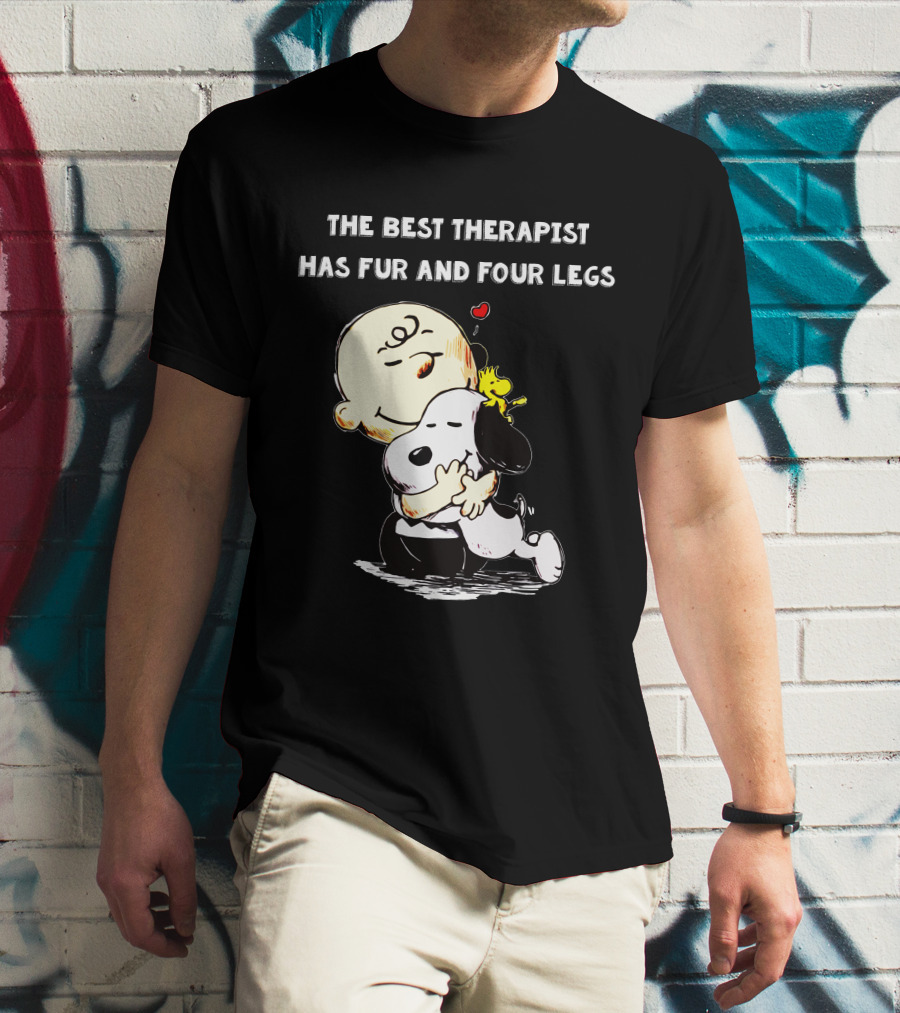 The Best Therapist Has Fur And Four Legs Charlie Brown Snoopy Woodstock Hug T-Shirt