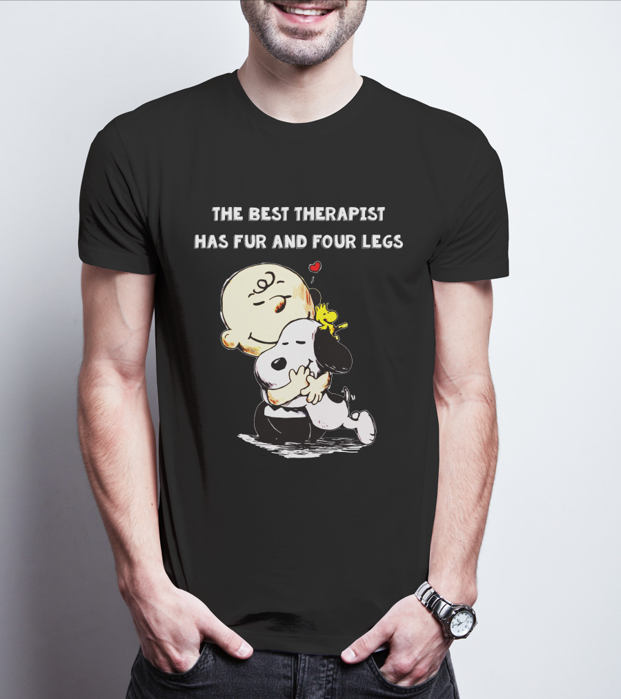 The Best Therapist Has Fur And Four Legs Charlie Brown Snoopy Woodstock Hug T-Shirt