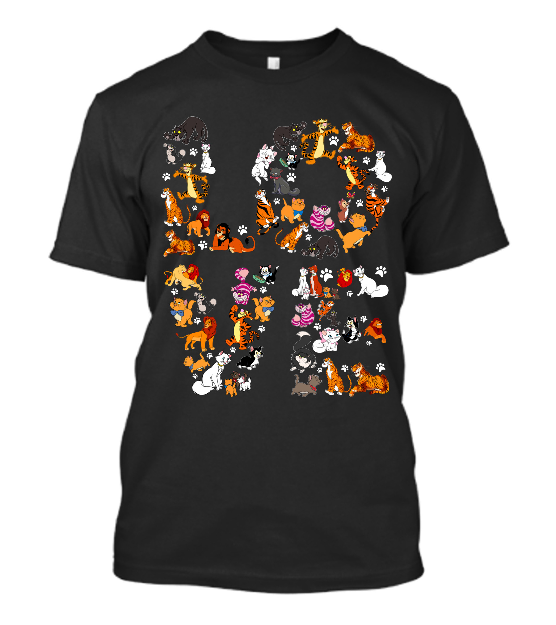 Cat Love Alphabet With Colorful Cartoon Cats And Paw Prints T-Shirt