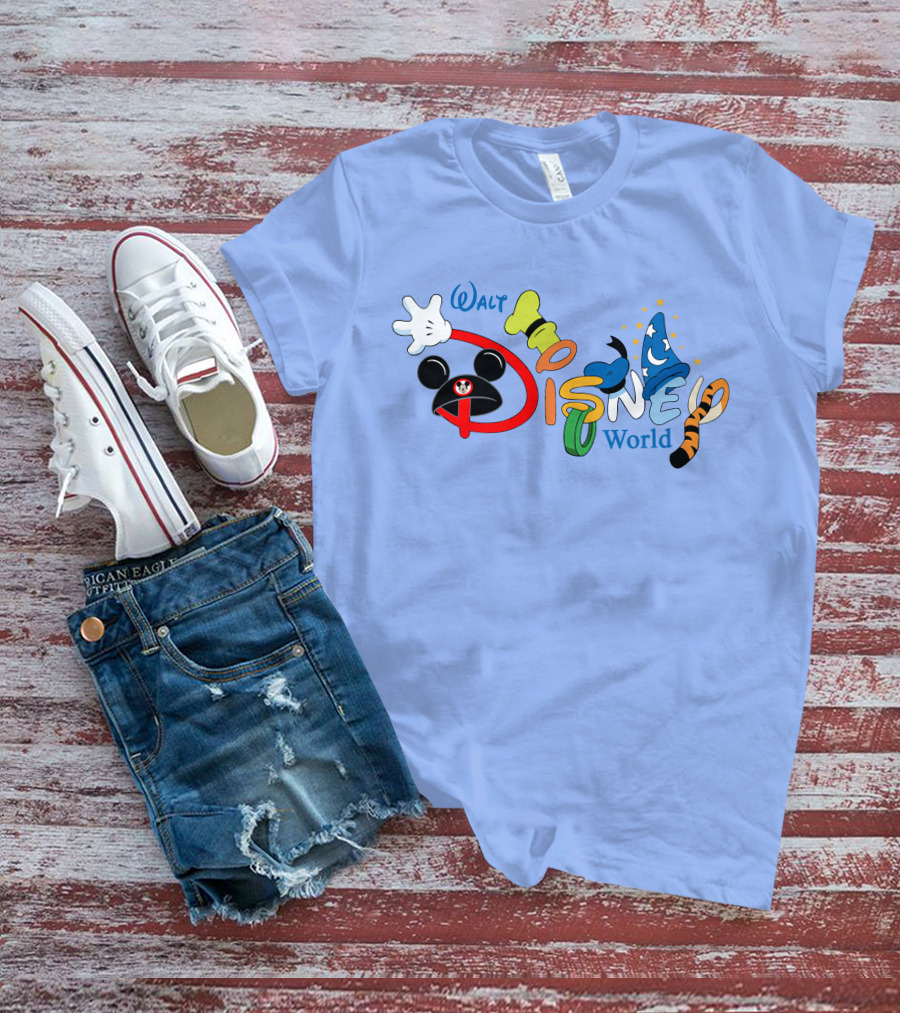 Walt Disney World Mickey Goofy Sorcerer Tigger Stylized Text T-Shirt