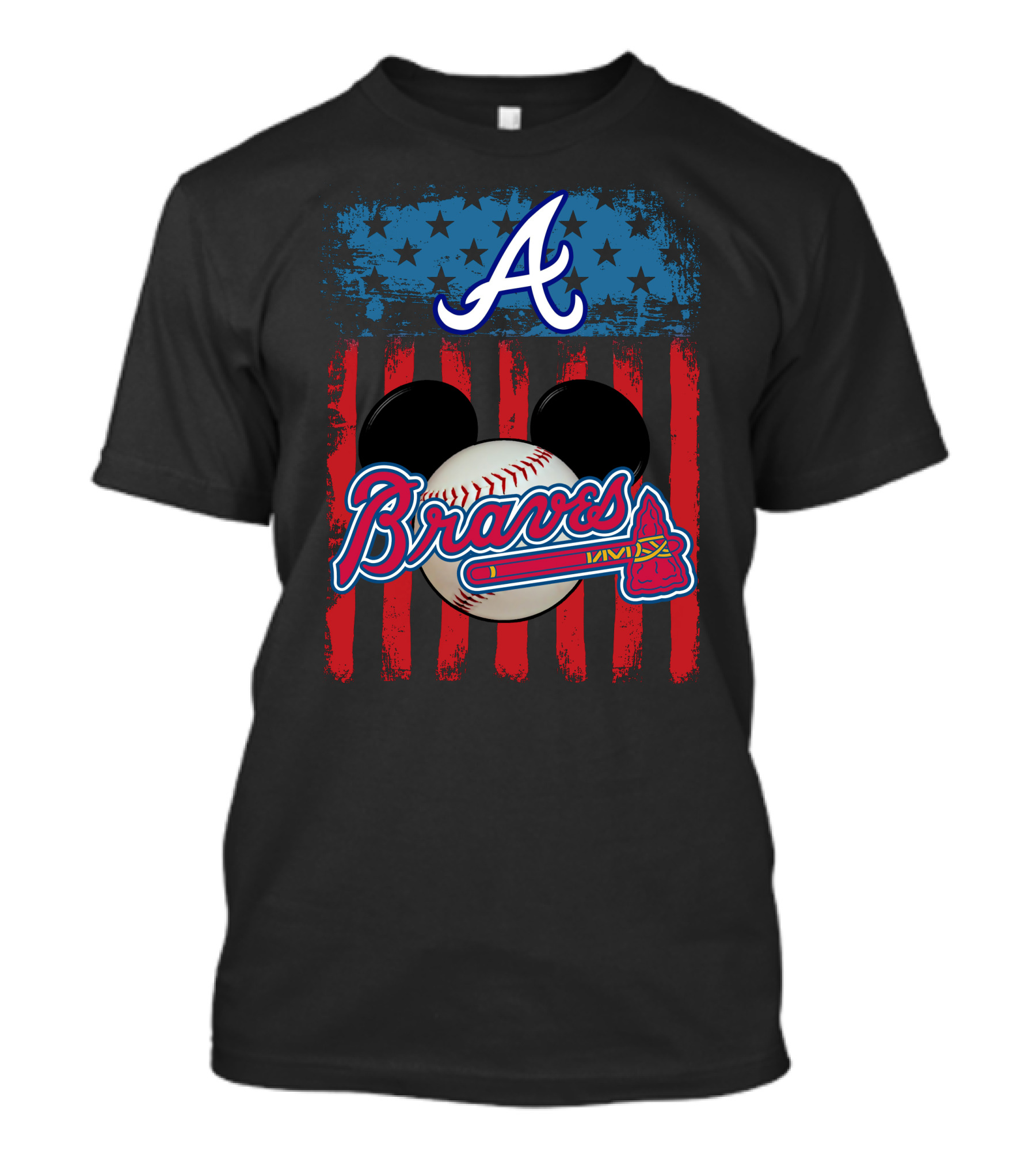 A Mickey Braves Iconic Baseball Stars And Stripes American Flag T-Shirt
