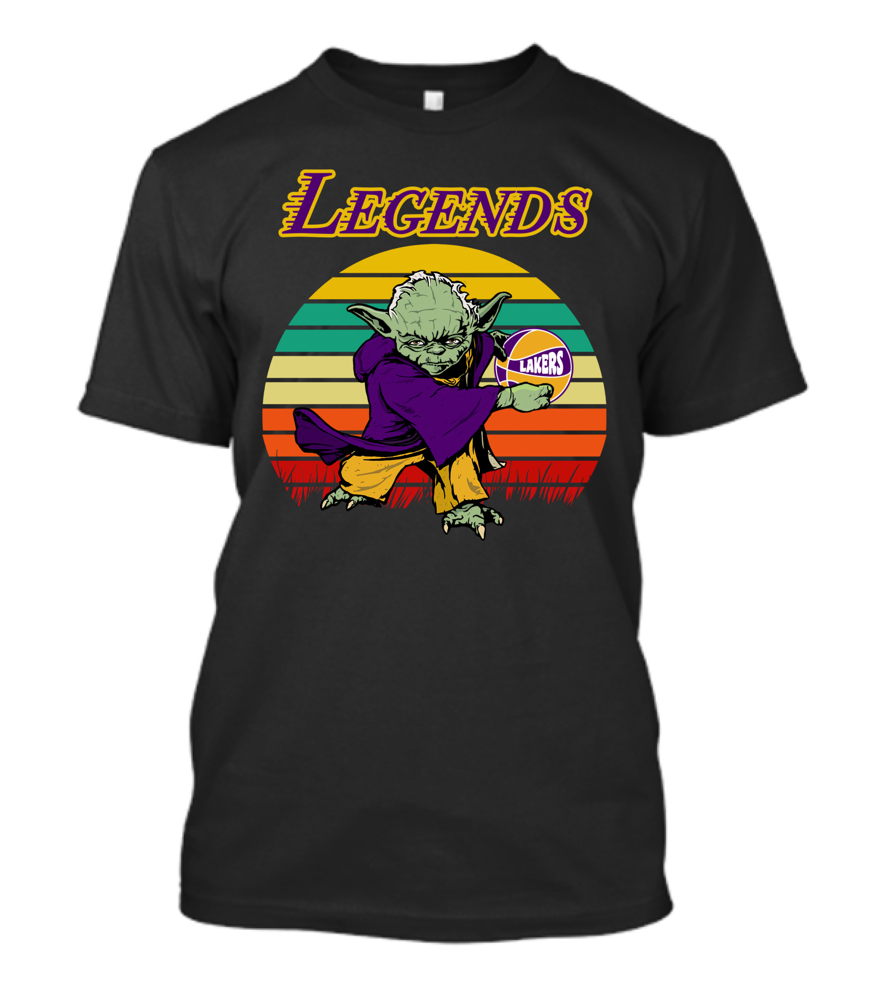 Legends Yoda Lakers Basketball Retro Stripes T-Shirt