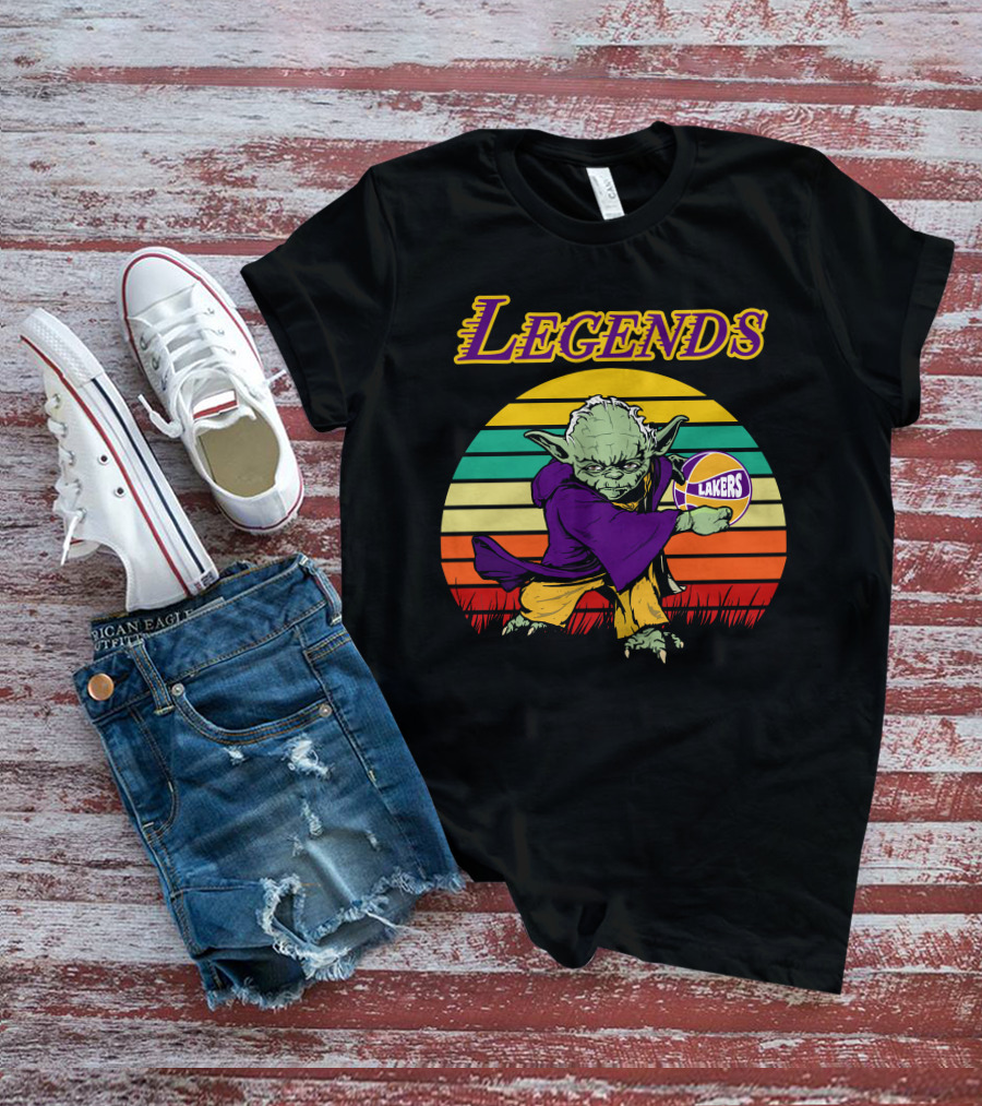 Legends Yoda Lakers Basketball Retro Stripes T-Shirt