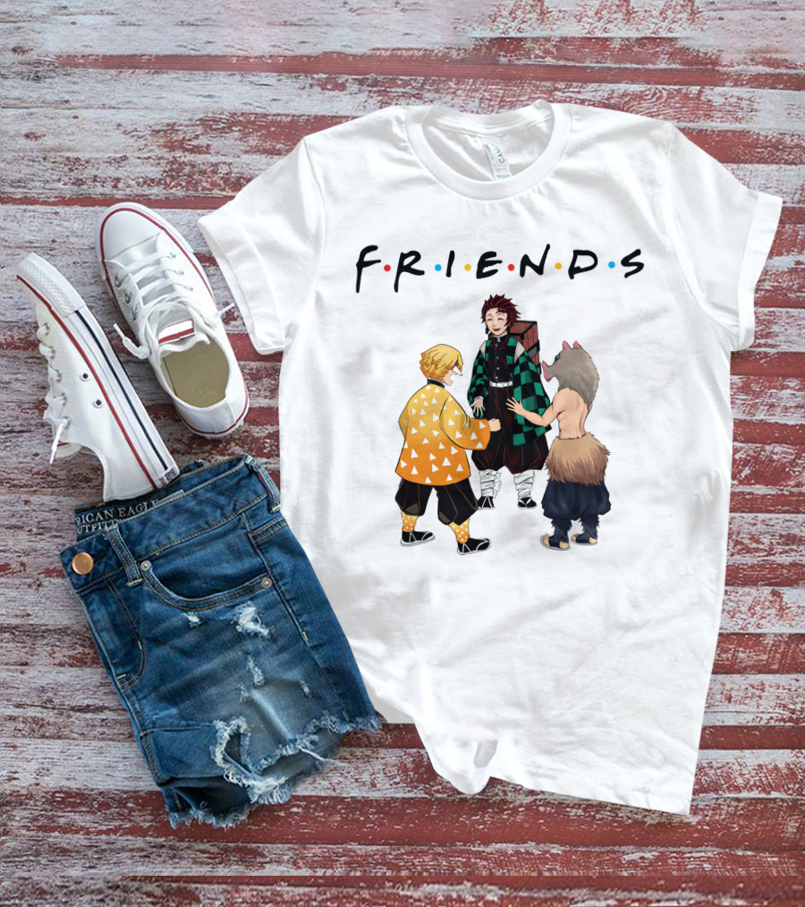 Friends Rock Paper Scissors With Anime Characters T-Shirt
