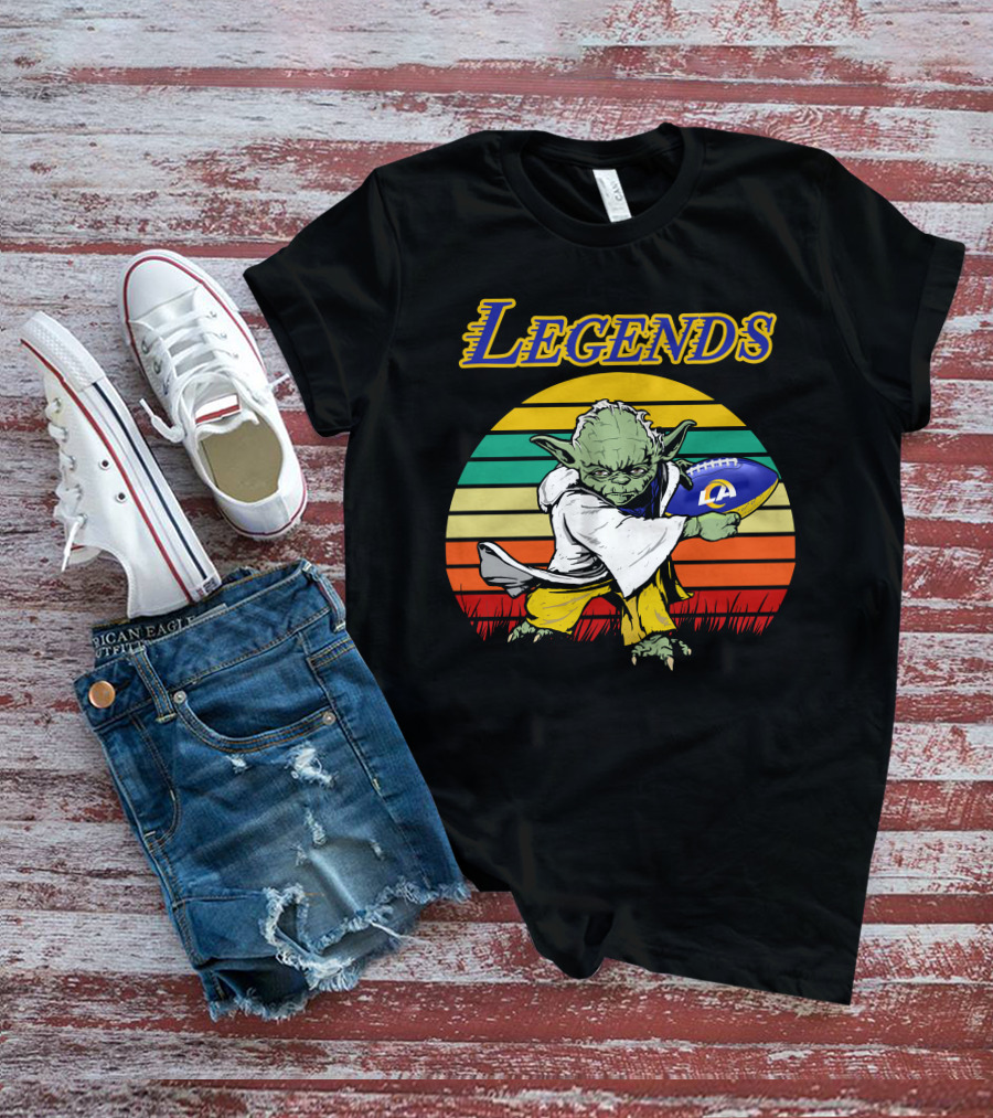 Legends Retro Yoda Holding Los Angeles Rams Football T-Shirt