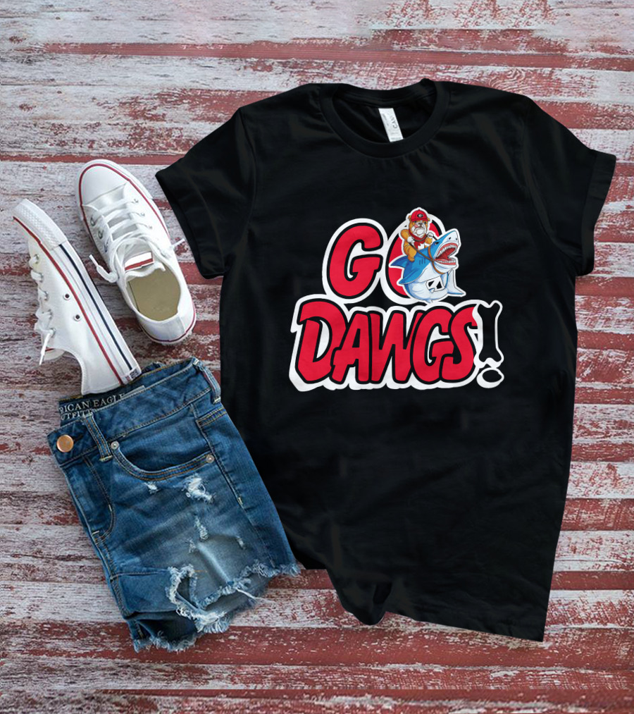 Go Dawgs Bulldog Riding Shark T-Shirt