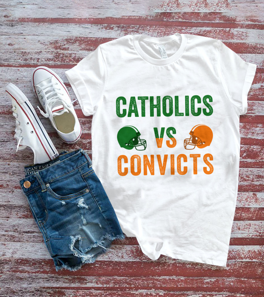Catholics Vs. Convicts 1988 Football Helmets Rivalry T-Shirt