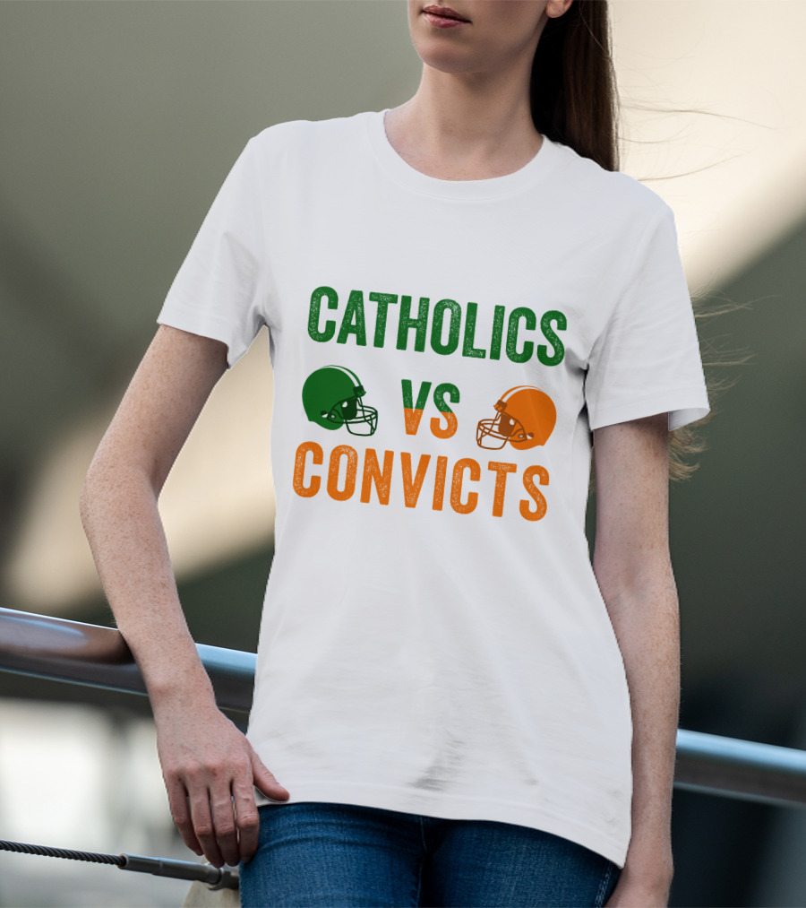 Catholics Vs. Convicts 1988 Football Helmets Rivalry T-Shirt