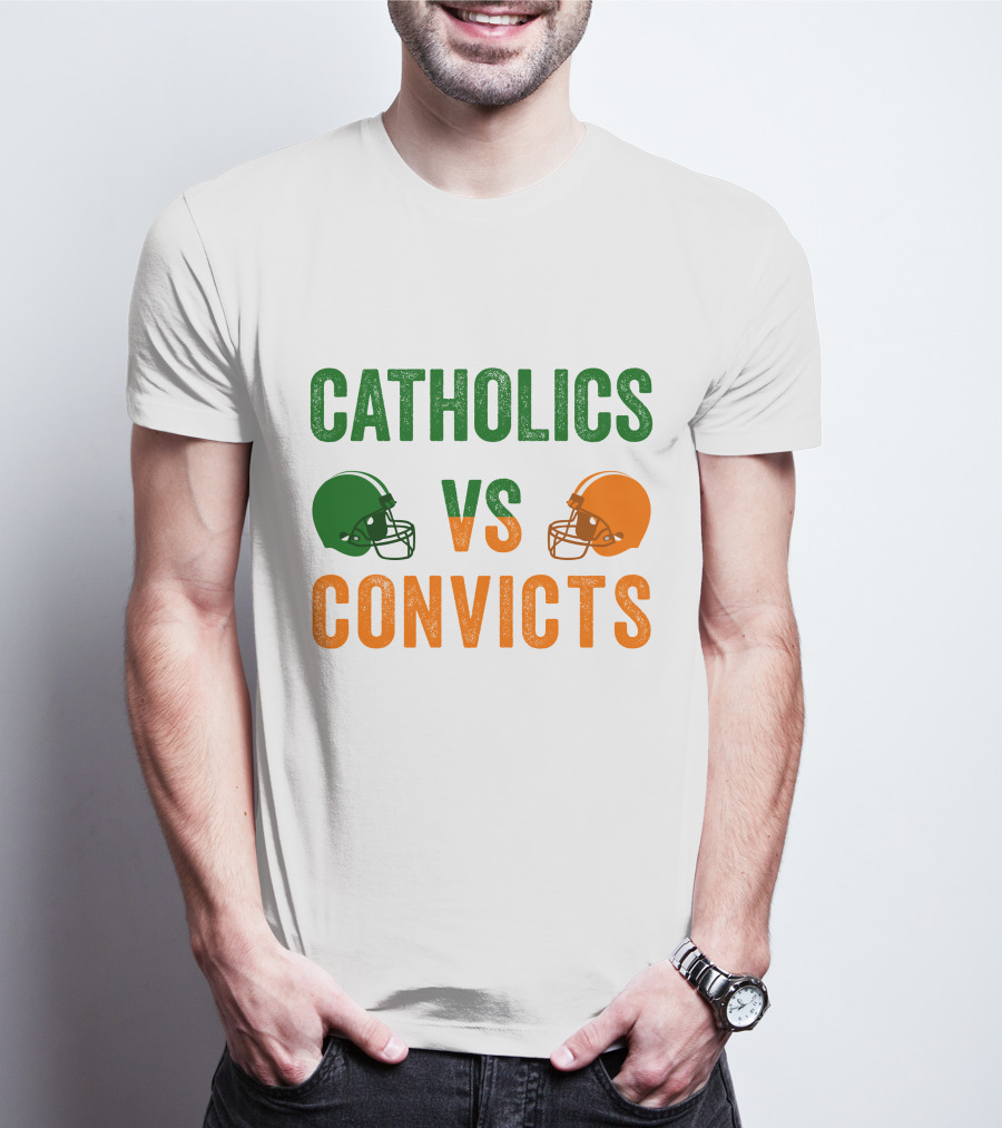 Catholics Vs. Convicts 1988 Football Helmets Rivalry T-Shirt