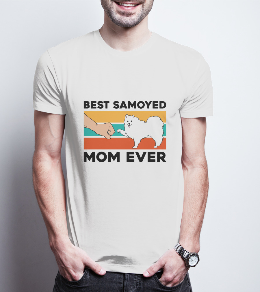 Best Samoyed Mom Ever Fist Bump Vintage Stripes T-Shirt