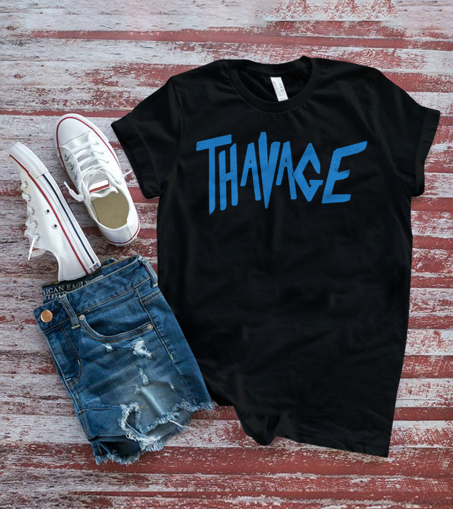 Thavage Blue Retro Typography T-Shirt