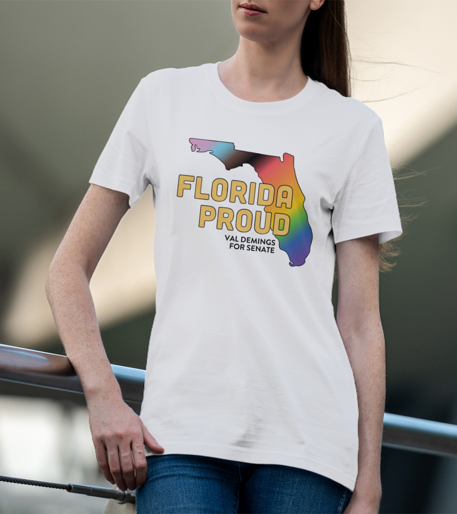 Florida Proud Rainbow Map Val Demings For Senate T-Shirt