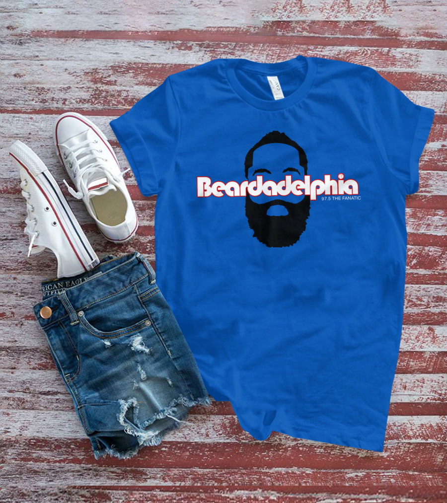 Beardadelphia 97.5 The Fanatic Silhouette Bold Text Blue Background T-Shirt