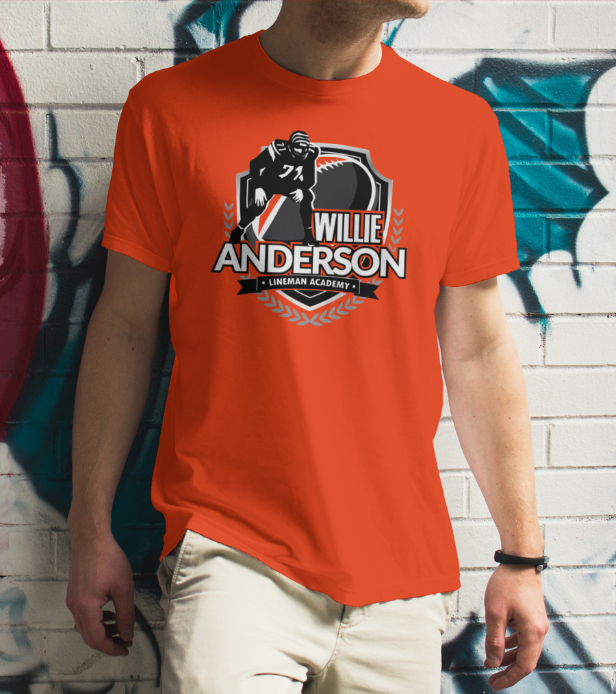 Willie Anderson Lineman Academy Football Shield T-Shirt