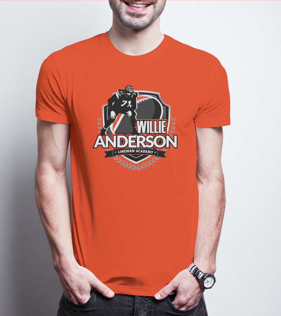 Willie Anderson Lineman Academy Football Shield T-Shirt