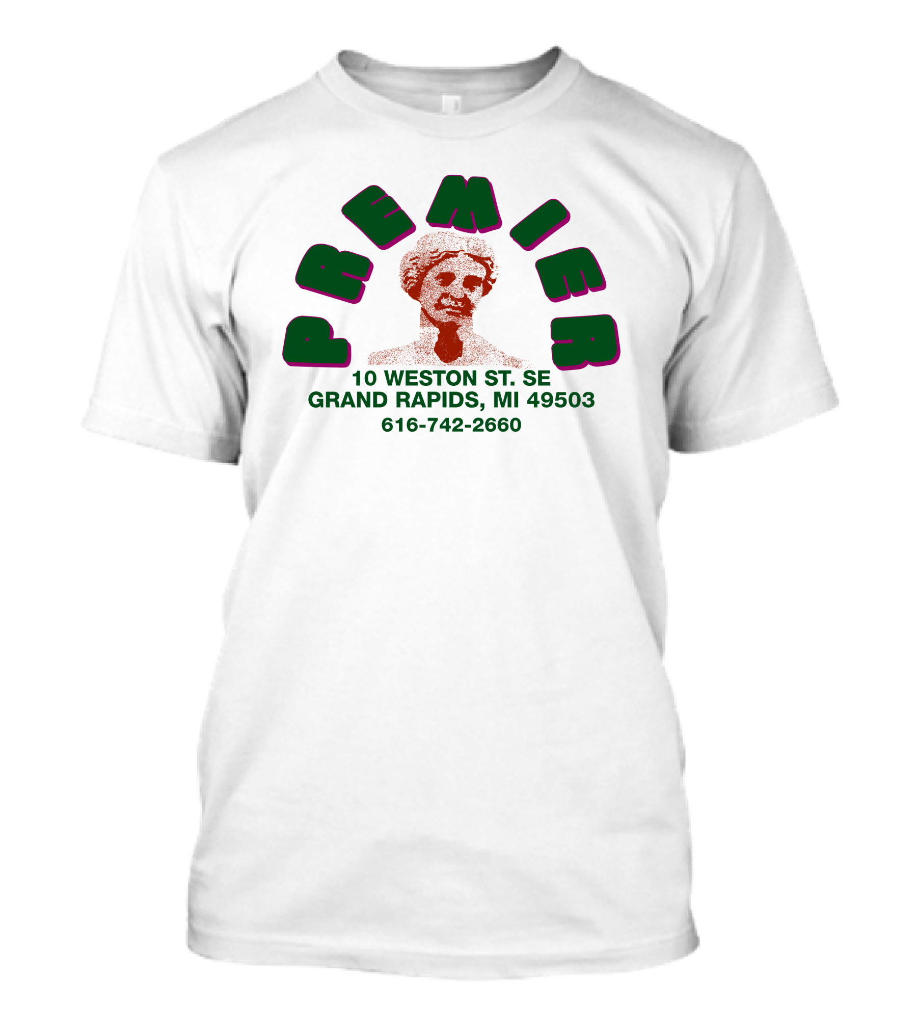 Premier 10 Weston St SE Grand Rapids Statue Graphic 616-742-2660 T-Shirt