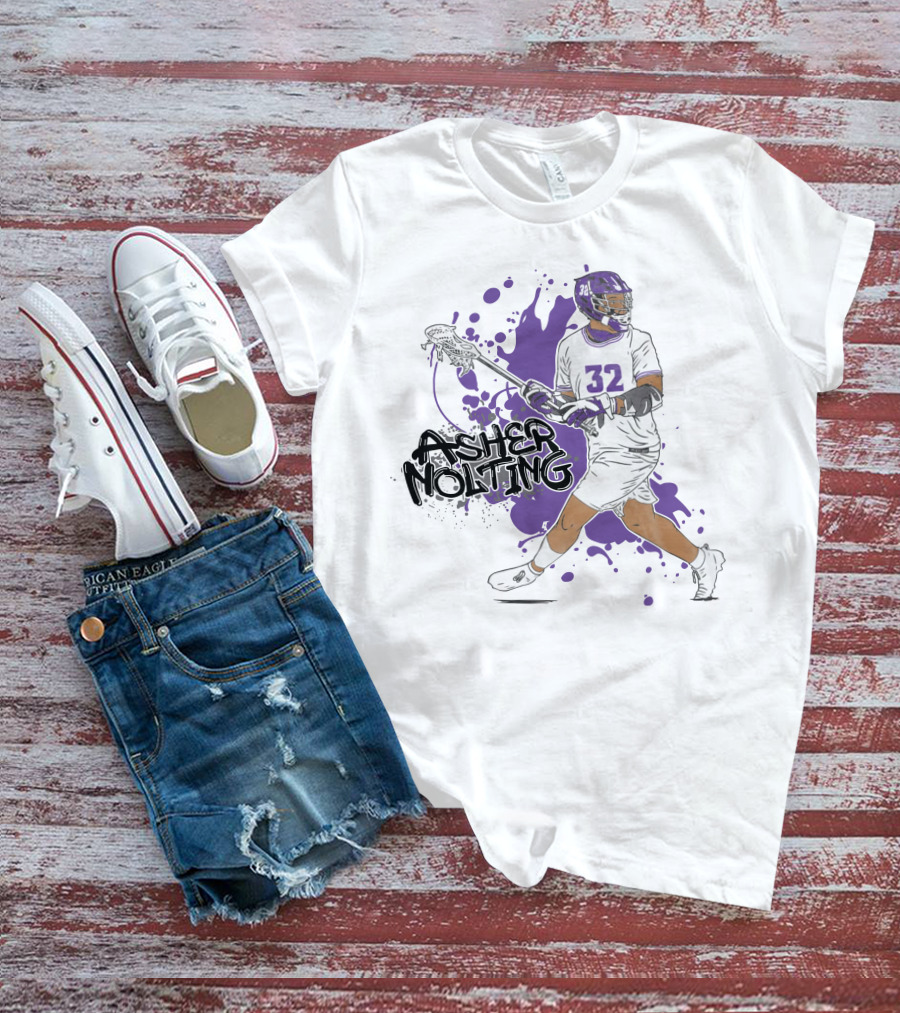 Asher Nolting 32 Lacrosse Player Purple Splatter T-Shirt