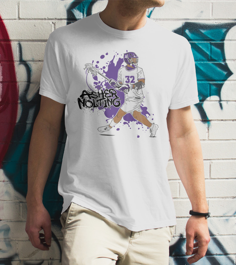 Asher Nolting 32 Lacrosse Player Purple Splatter T-Shirt