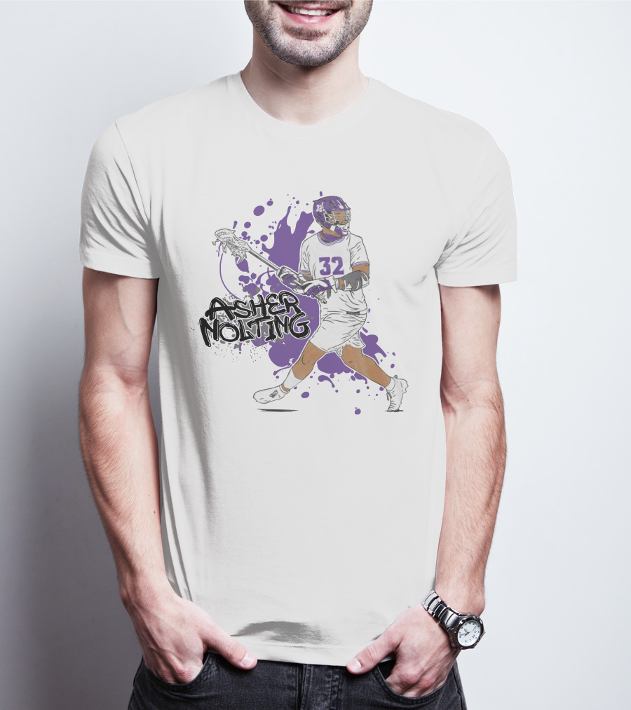 Asher Nolting 32 Lacrosse Player Purple Splatter T-Shirt