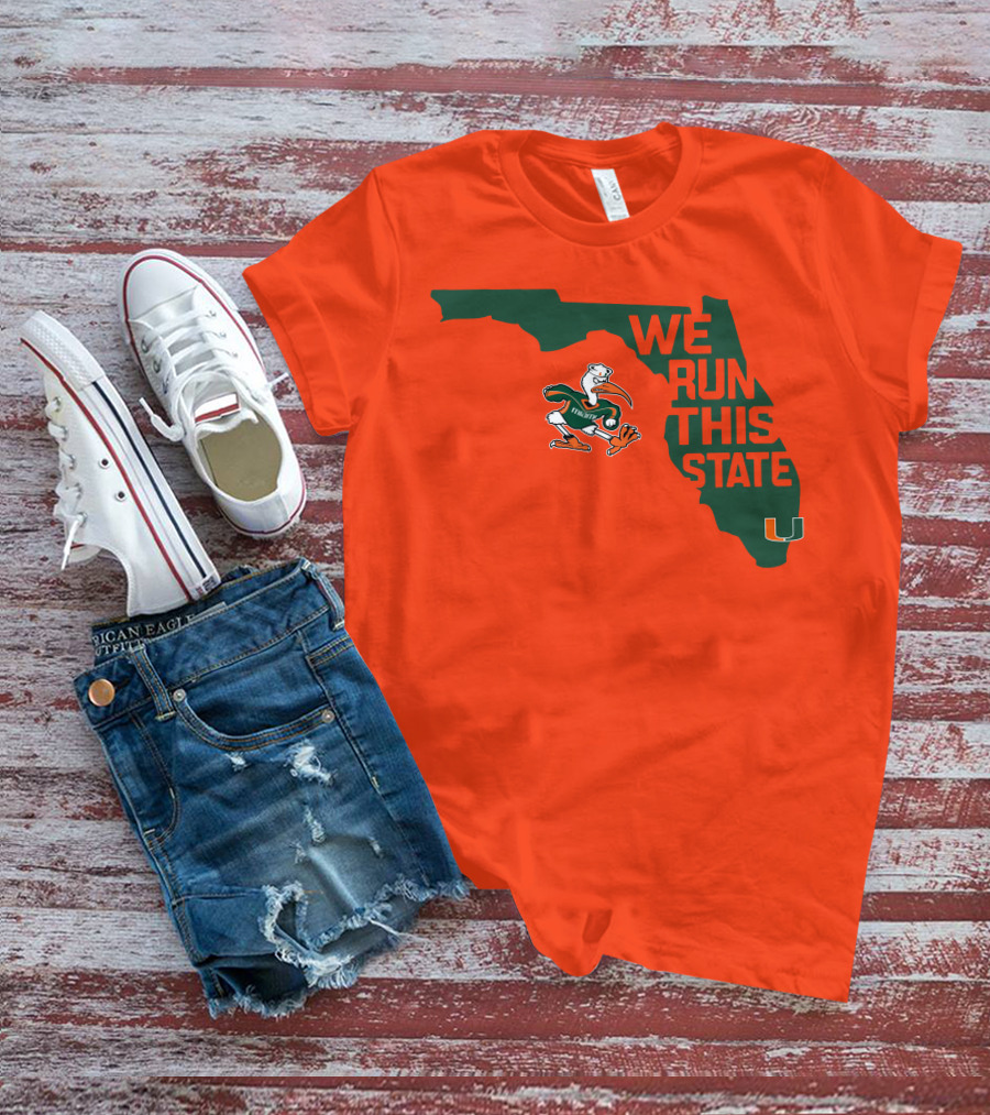 We Run This State Miami Hurricanes Florida Map Vector T-Shirt