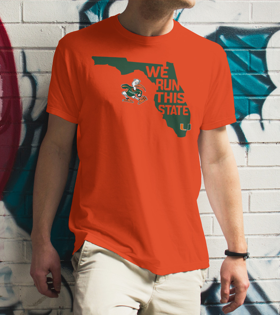 We Run This State Miami Hurricanes Florida Map Vector T-Shirt