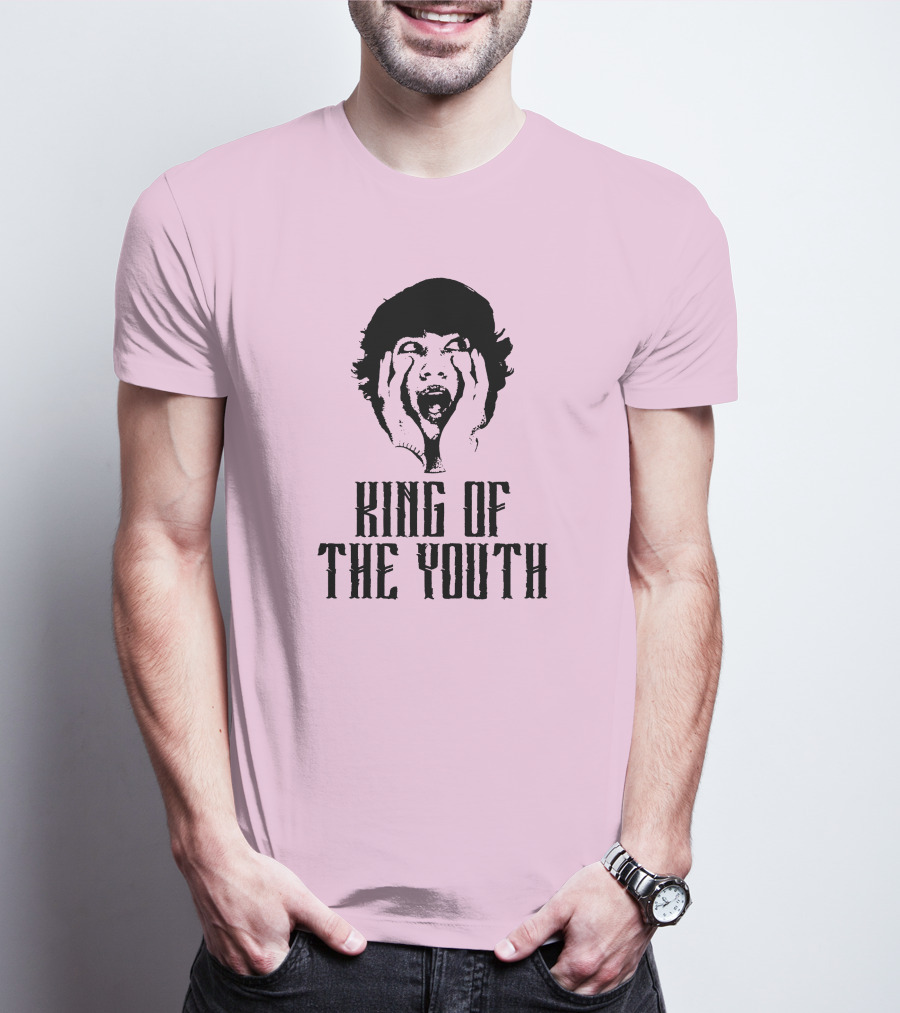Baylen Levine Merch Store King Of The Youth Pink Graphic Featuring Shouting Face T-Shirt