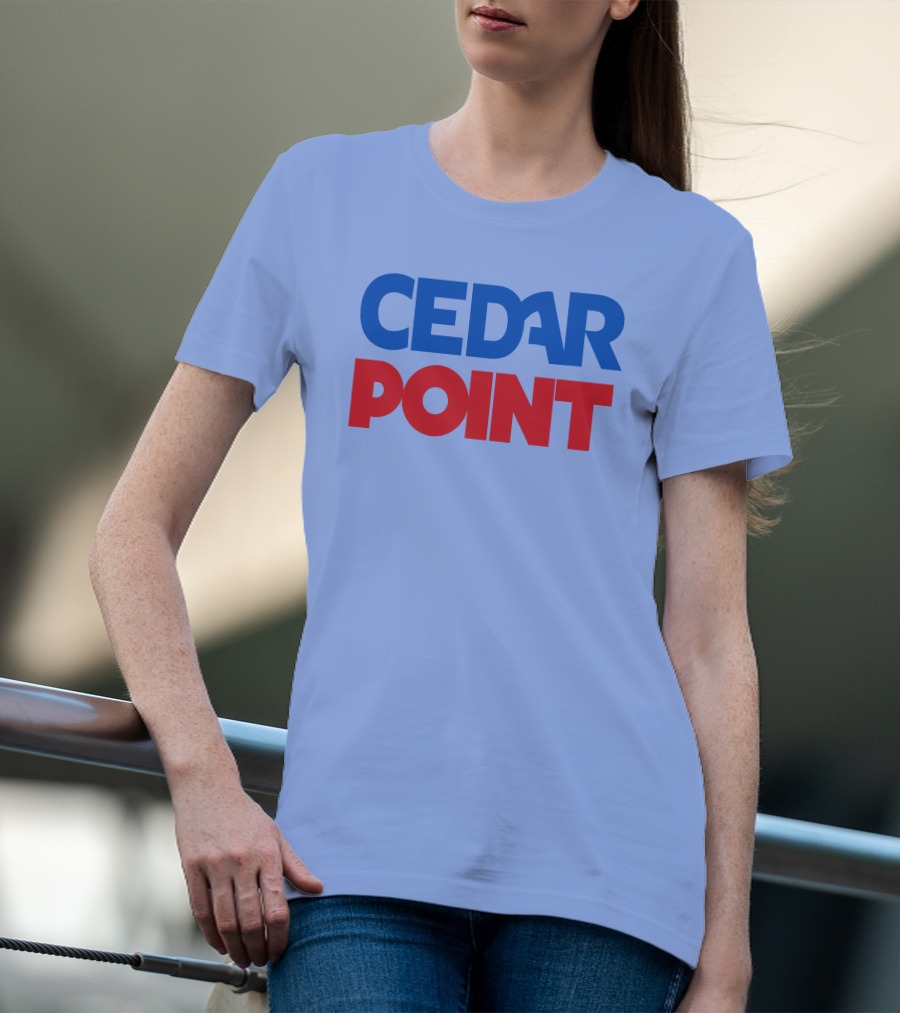 Cedar Point Bold Typography Theme In Blue And Red T-Shirt