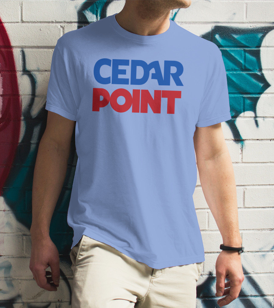 Cedar Point Bold Typography Theme In Blue And Red T-Shirt