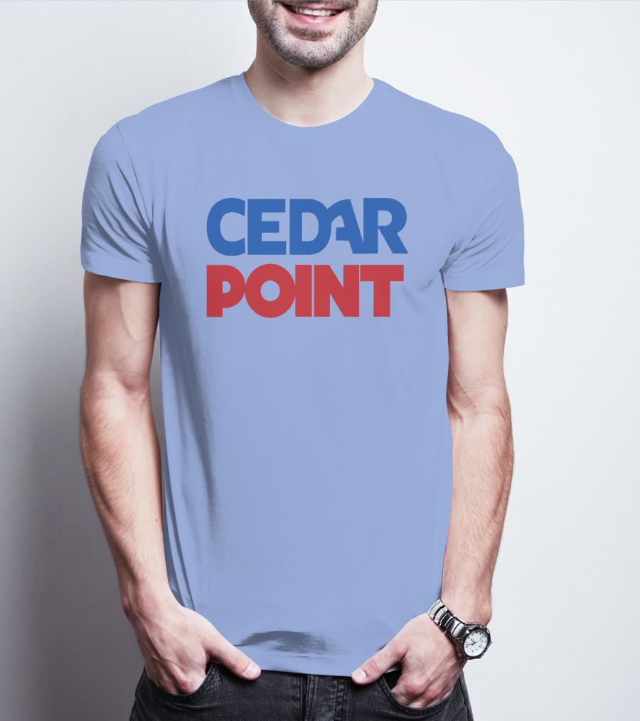 Cedar Point Bold Typography Theme In Blue And Red T-Shirt