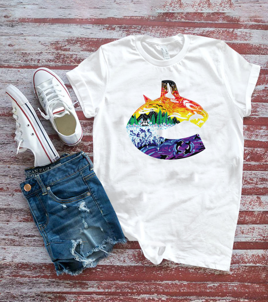 Vanbase Merch Vancouver Canucks Pride Orca Rainbow T-Shirt