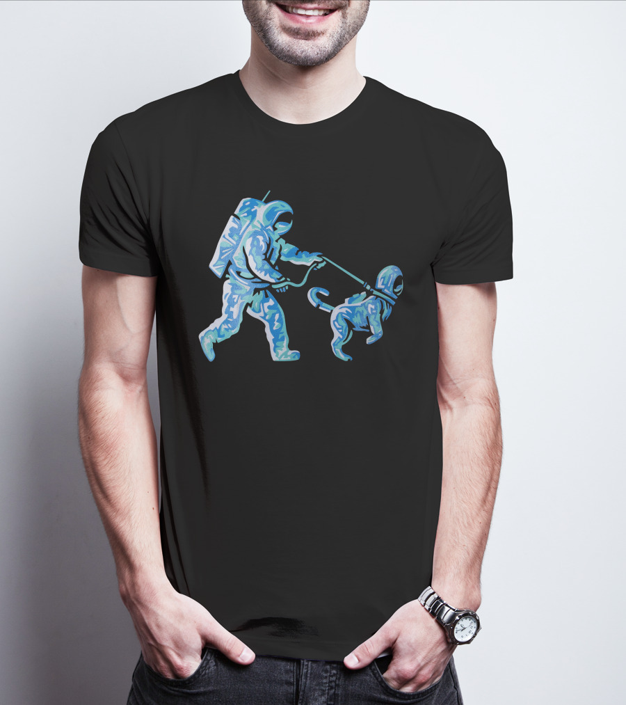 Merch Moon Man Walking Dog In Neon T-Shirt