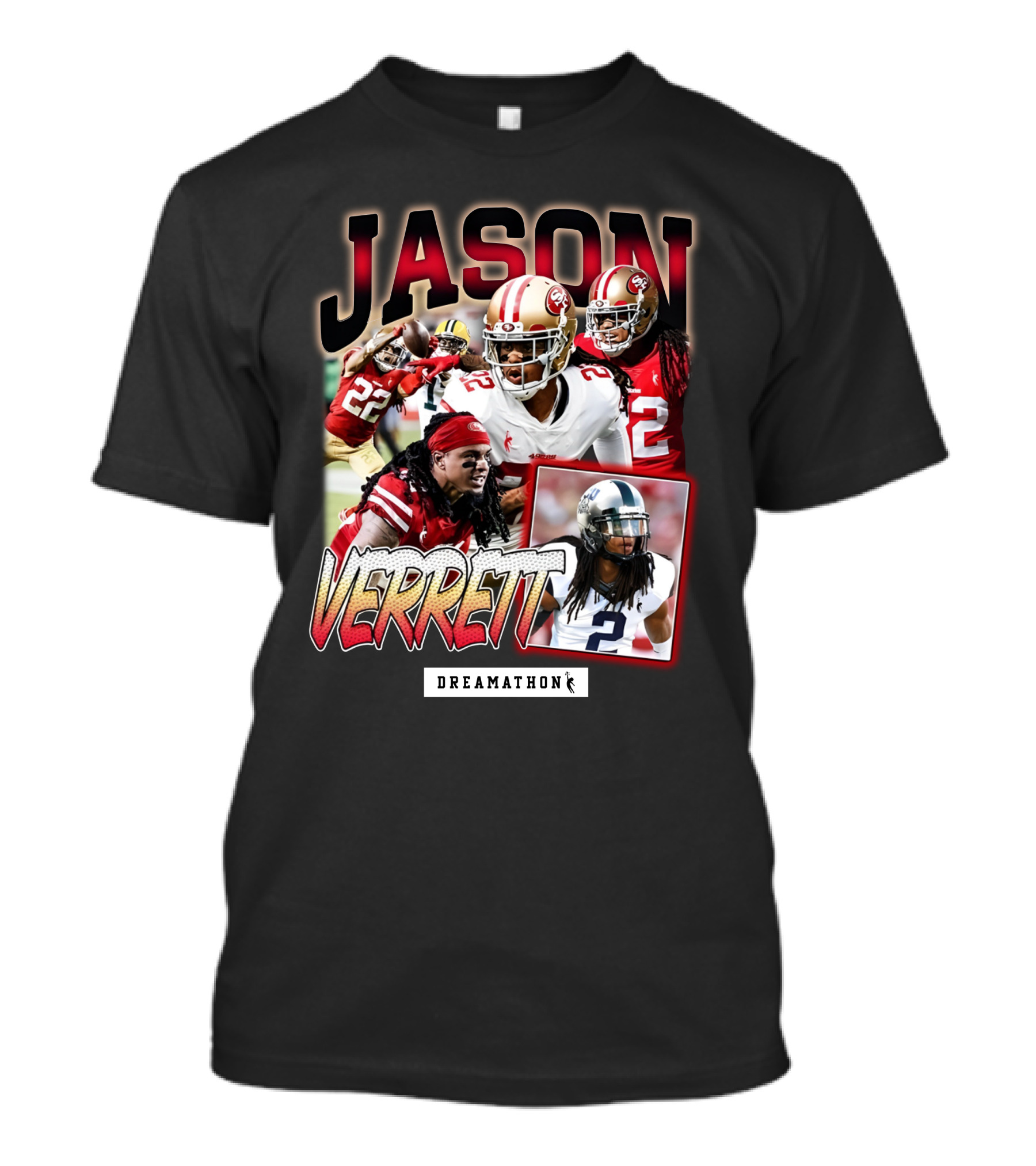 Jason Verrett Dreamathon San Francisco Football Collage T-Shirt