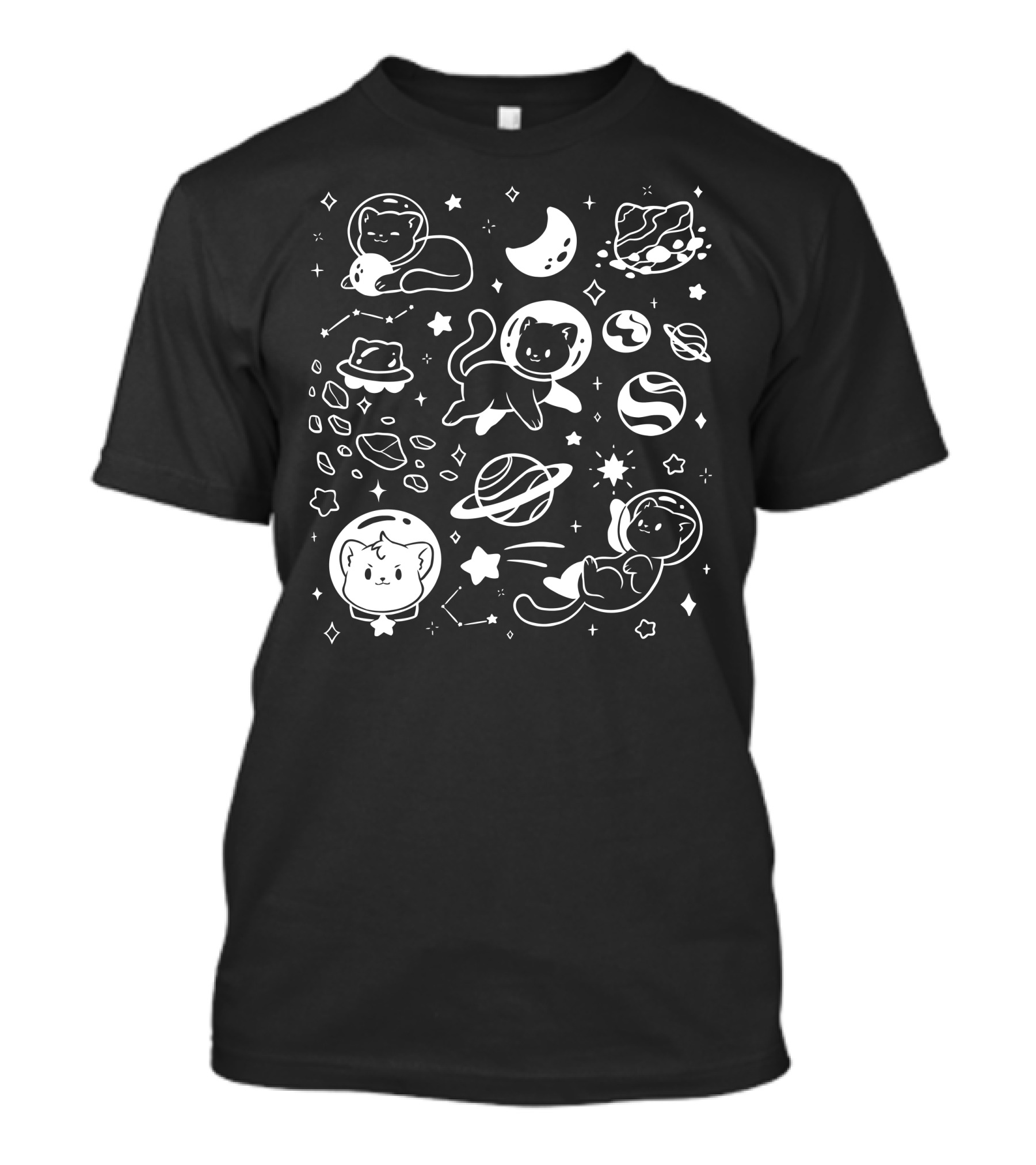 Helloapparel Space Cat Astronauts With Planets And Stars T-Shirt